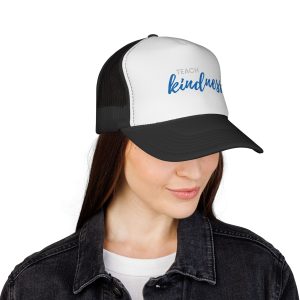Teach Kindness Trucker Hat — Retro Blue Script Teacher Cap